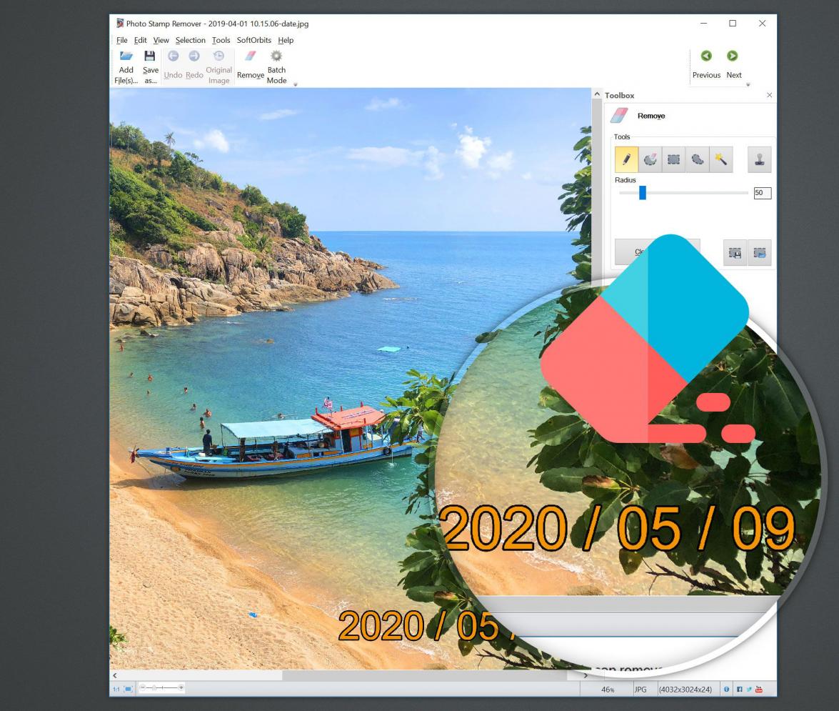odstranění data z fotografie.