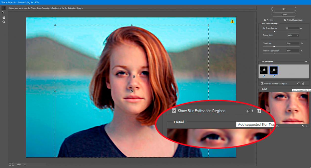 Přidání nástroje Suggested Blur Trace Tool ve Photoshopu..